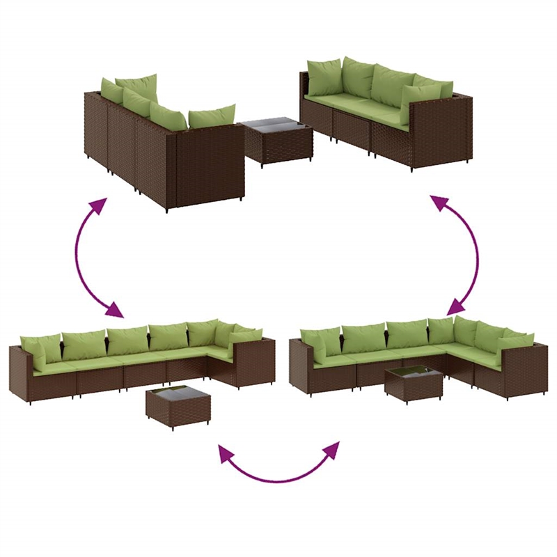 Afuera Living Contemporary Synthetic Poly Rattan  Lounge Set in Green/Brown