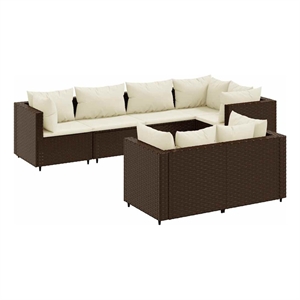 Afuera Living 7 Piece Poly Rattan Large Lounge Set in Brown/Cream