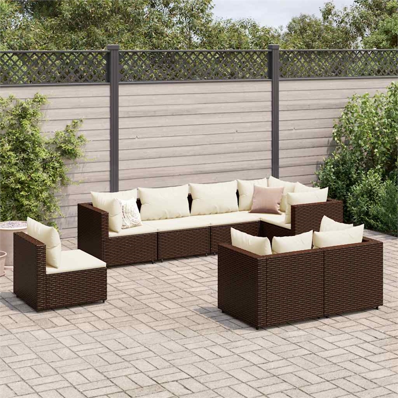 Afuera Living Contemporary 8 Piece Poly Rattan Lounge Set in Brown