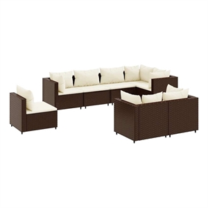 Afuera Living Contemporary 8 Piece Poly Rattan Lounge Set in Brown