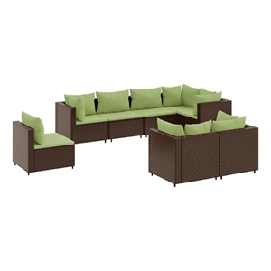Afuera Living Contemporary 8 Piece Poly Rattan Lounge Set in Brown