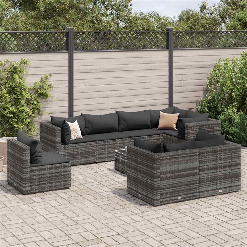 Afuera Living Contemporary Synthetic Poly Rattan 9 Piece Lounge Set in Gray