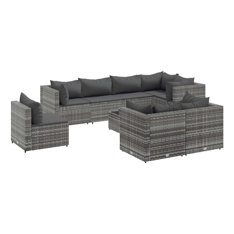 Afuera Living Contemporary Synthetic Poly Rattan 9 Piece Lounge Set in Gray