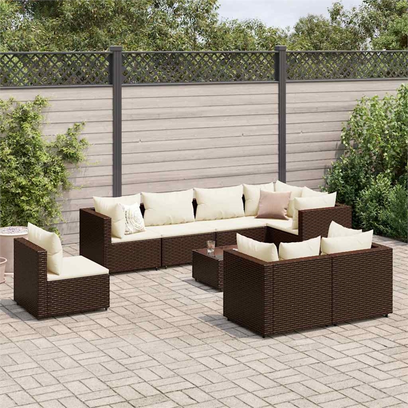 Afuera Living Contemporary Synthetic Poly Rattan 9 Piece Lounge Set in Brown