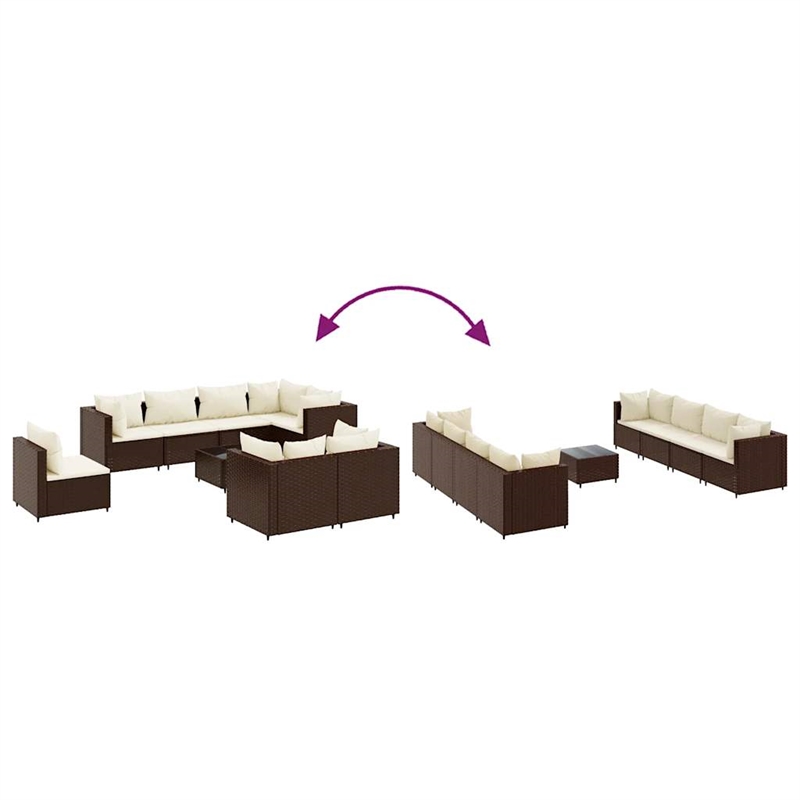 Afuera Living Contemporary Synthetic Poly Rattan 9 Piece Lounge Set in Brown