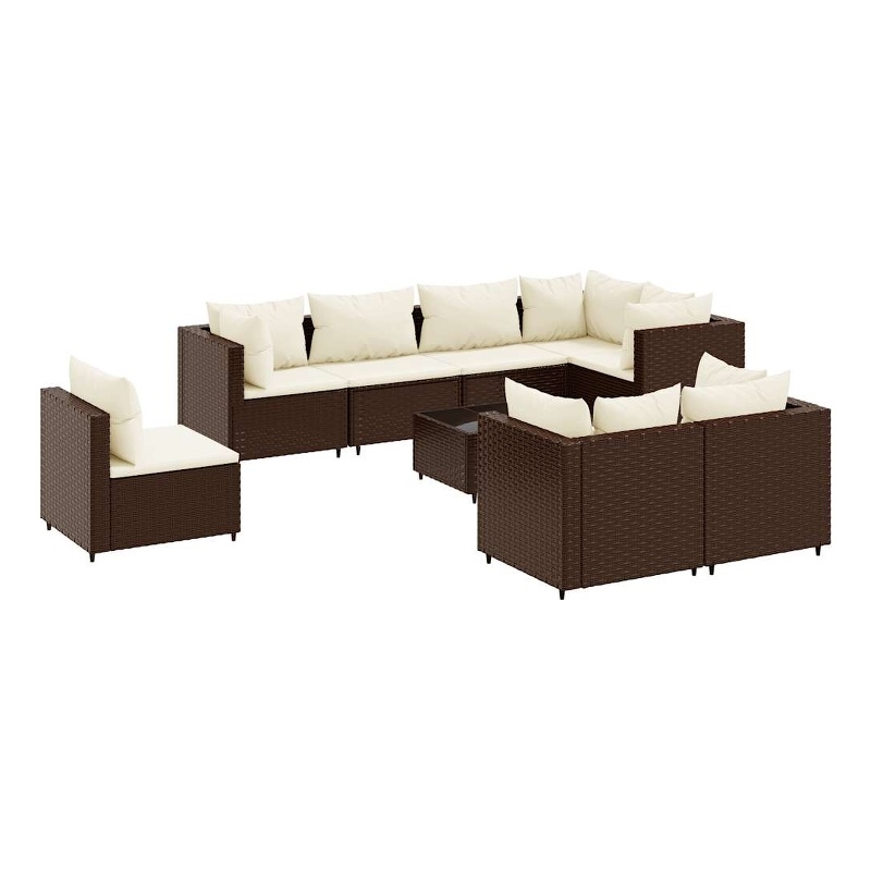 Afuera Living Contemporary Synthetic Poly Rattan 9 Piece Lounge Set in Brown