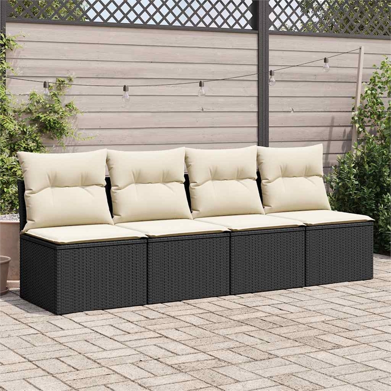 Afuera Living Contemporary 2 Piece Poly Rattan Sofa Set in Black/Cream