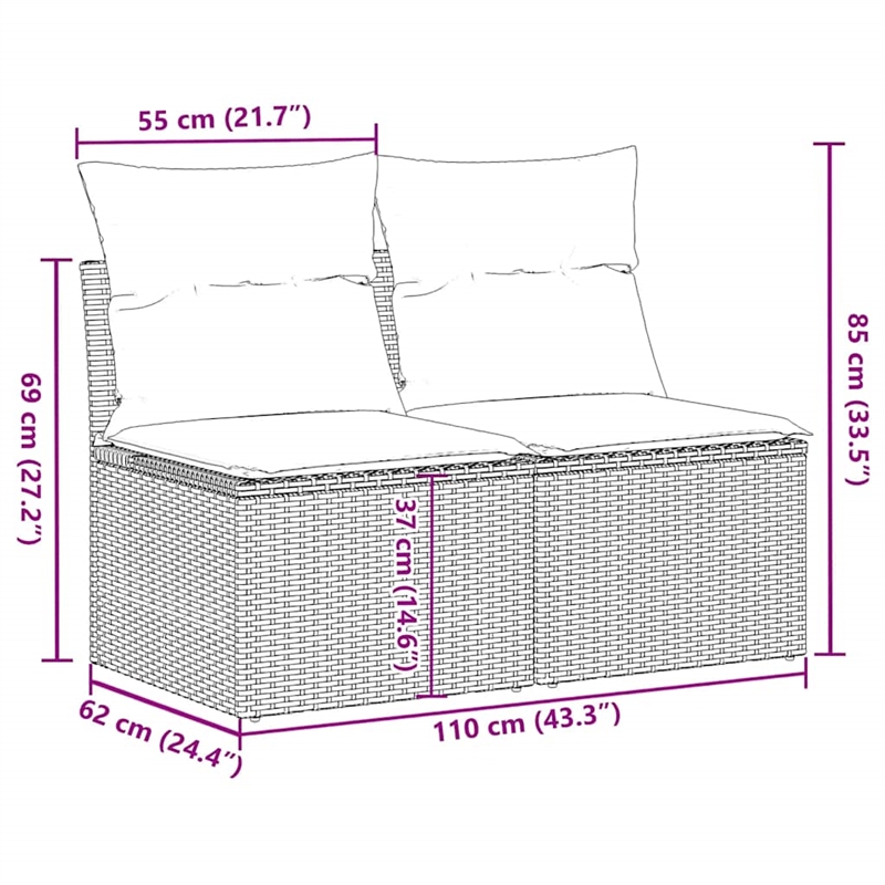 Afuera Living Contemporary 2 Piece Poly Rattan Sofa Set in Black/Cream