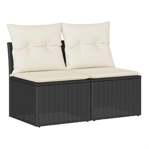 Afuera Living Contemporary 2 Piece Poly Rattan Sofa Set in Black/Cream