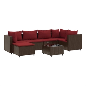 Afuera Living Contemporary 7 Piece Poly Rattan Lounge Set in Brown