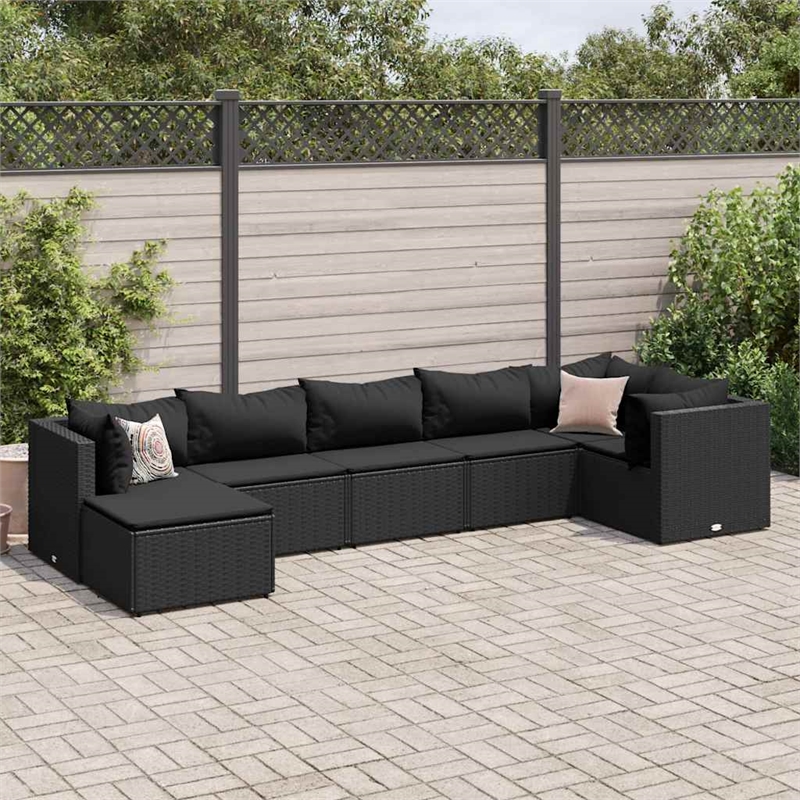 Afuera Living Contemporary 7 Piece Poly Rattan Lounge Set in Black