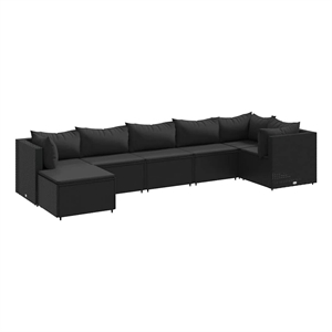 Afuera Living Contemporary 7 Piece Poly Rattan Lounge Set in Black