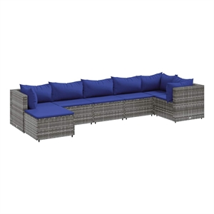 Afuera Living Contemporary 7 Piece Poly Rattan Lounge Set in Gray