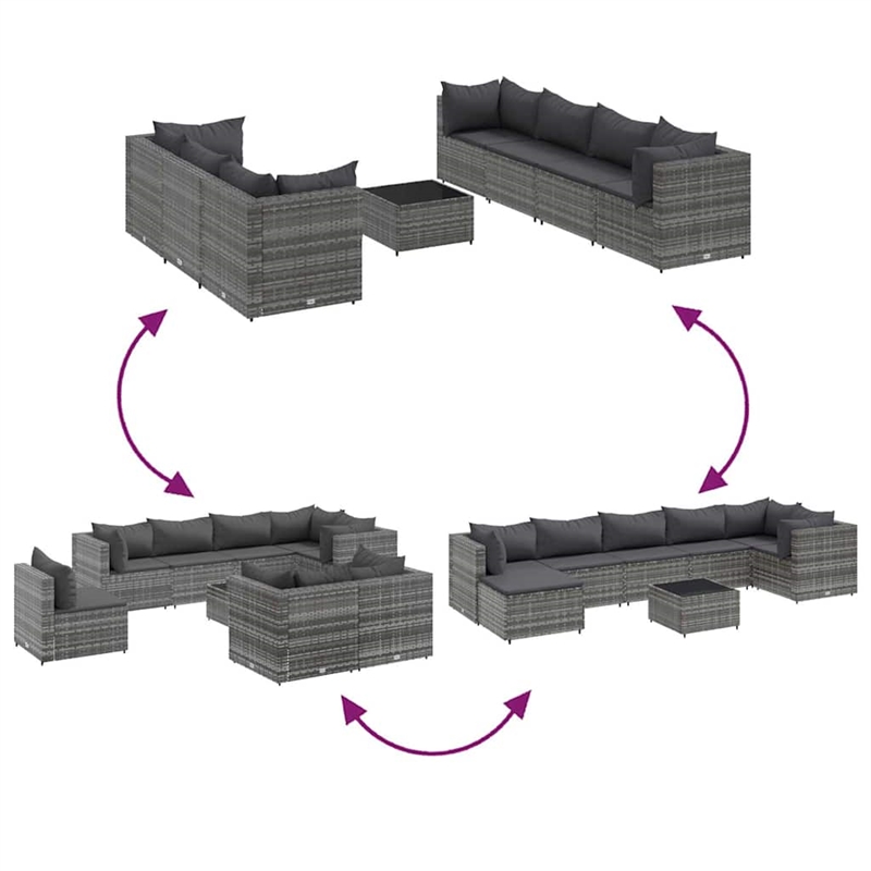 Afuera Living Contemporary 8 Piece Poly Rattan Lounge Set in Gray