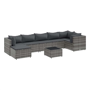 Afuera Living Contemporary 8 Piece Poly Rattan Lounge Set in Gray