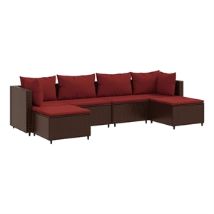 Afuera Living Contemporary 6 Piece Steel Lounge Set in Red/Brown
