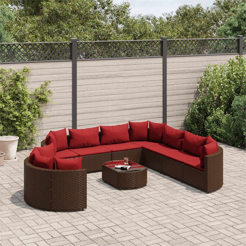 Afuera Living 10 Piece Poly Rattan Large Patio Sofa Set in Brown