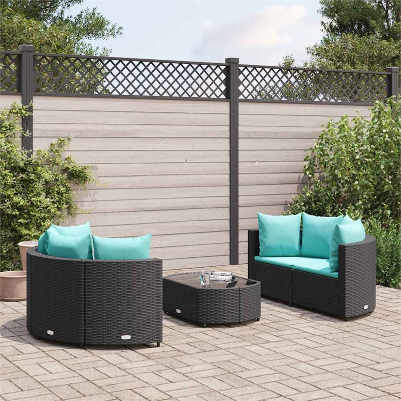 Afuera Living Contemporary 5 Piece Poly Rattan Patio Sofa Set in Black