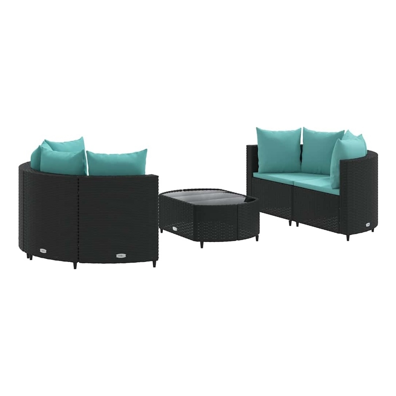 Afuera Living Contemporary 5 Piece Poly Rattan Patio Sofa Set in Black