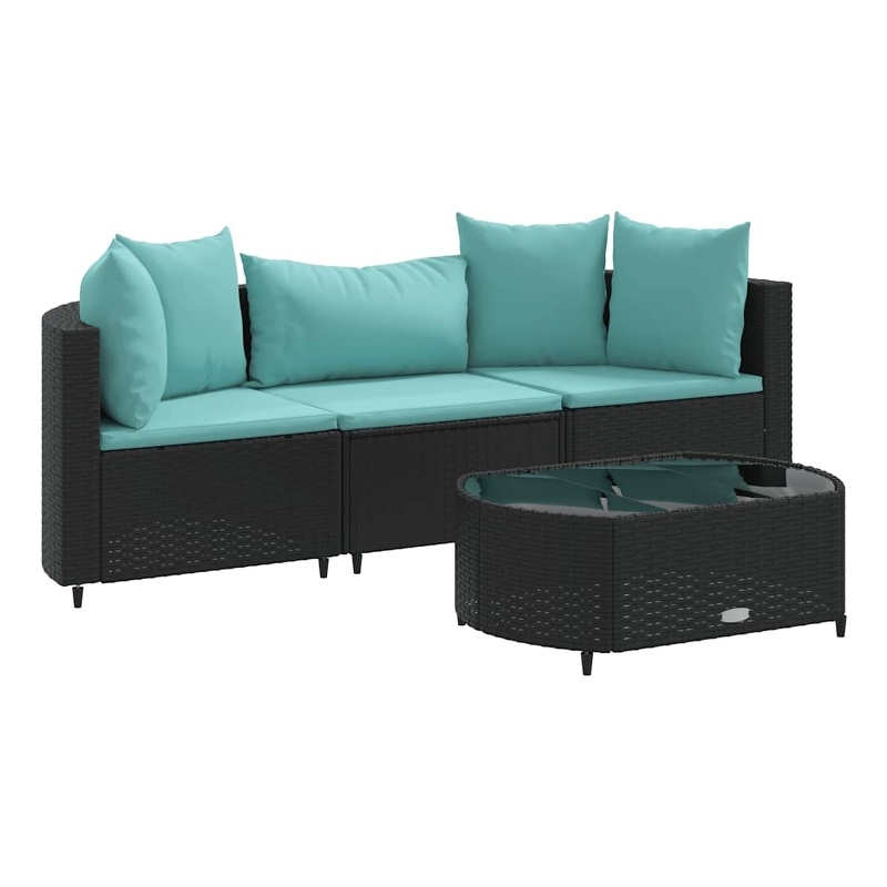 Afuera Living 4 Piece Poly Rattan Small Patio Sofa Set in Black/Blue