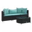 Afuera Living 4 Piece Poly Rattan Small Patio Sofa Set in Black/Blue