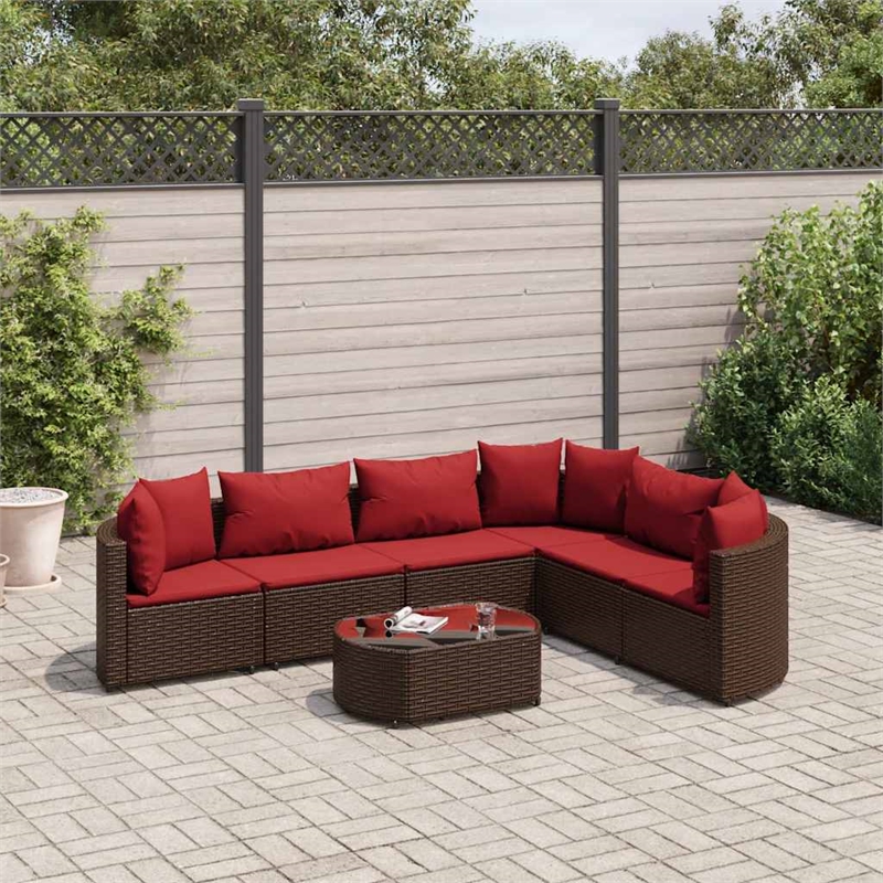 Afuera Living Contemporary 7 Piece Poly Rattan Patio Sofa Set in Brown