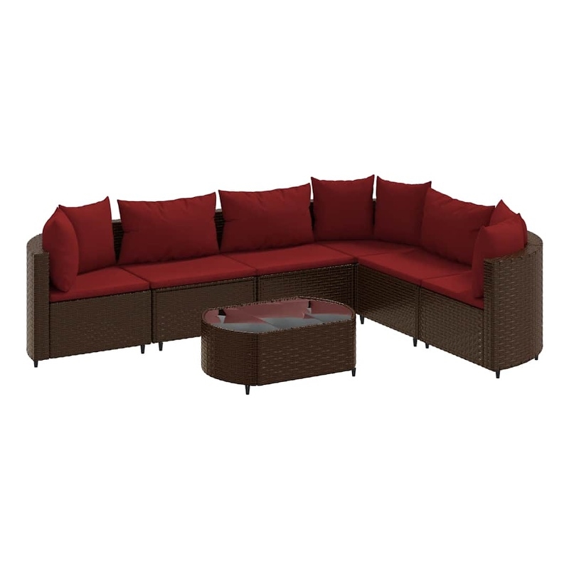 Afuera Living Contemporary 7 Piece Poly Rattan Patio Sofa Set in Brown