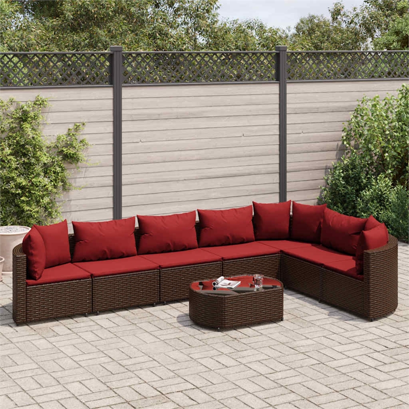 Afuera Living 8 Piece Poly Rattan Patio Sofa Set in Red/Brown