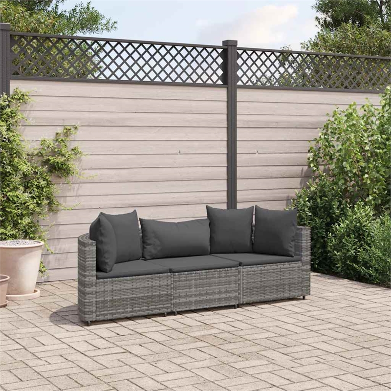 Afuera Living 3 Piece Poly Rattan Patio Sofa Set in Gray/Anthracite