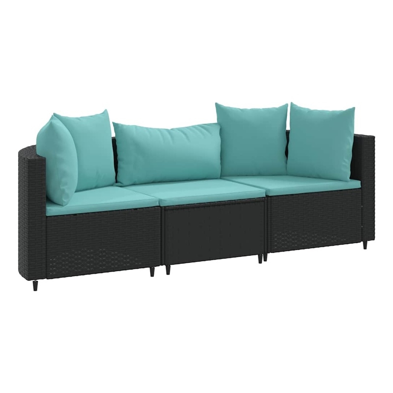 Afuera Living Contemporary Poly Rattan Patio Sofa Set in Black/Blue