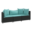 Afuera Living Contemporary Poly Rattan Patio Sofa Set in Black/Blue