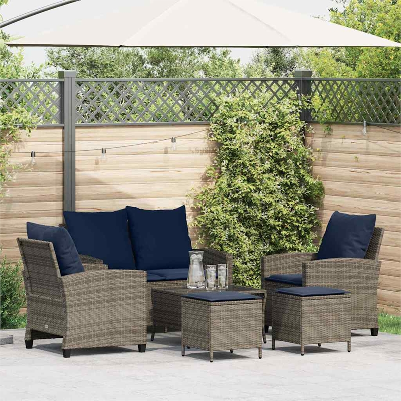 Afuera Living Contemporary 6 Piece Poly Rattan Sofa Set in Gray