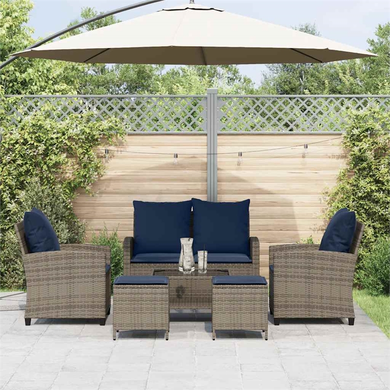 Afuera Living Contemporary 6 Piece Poly Rattan Sofa Set in Gray
