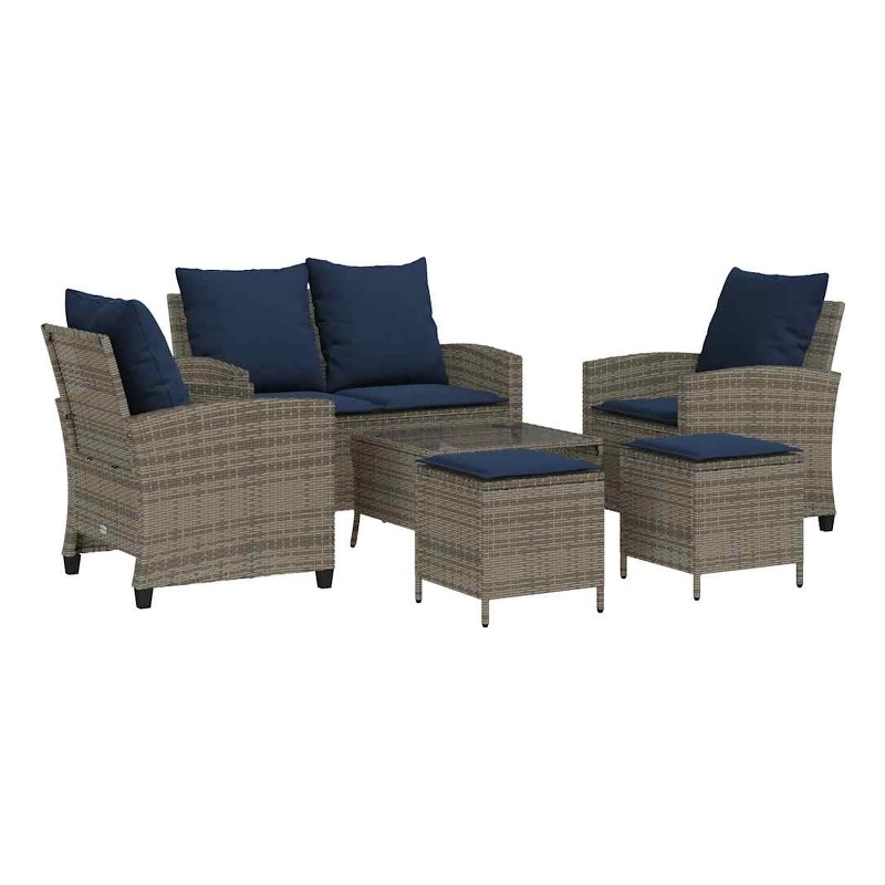 Afuera Living Contemporary 6 Piece Poly Rattan Sofa Set in Gray