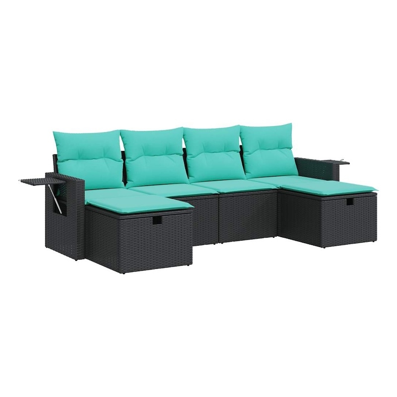 Afuera Living 6 Piece Poly Rattan Large Sofa Set in Black/Blue