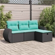 Afuera Living Contemporary Synthetic Poly Rattan 4 Piece Sofa Set in Black