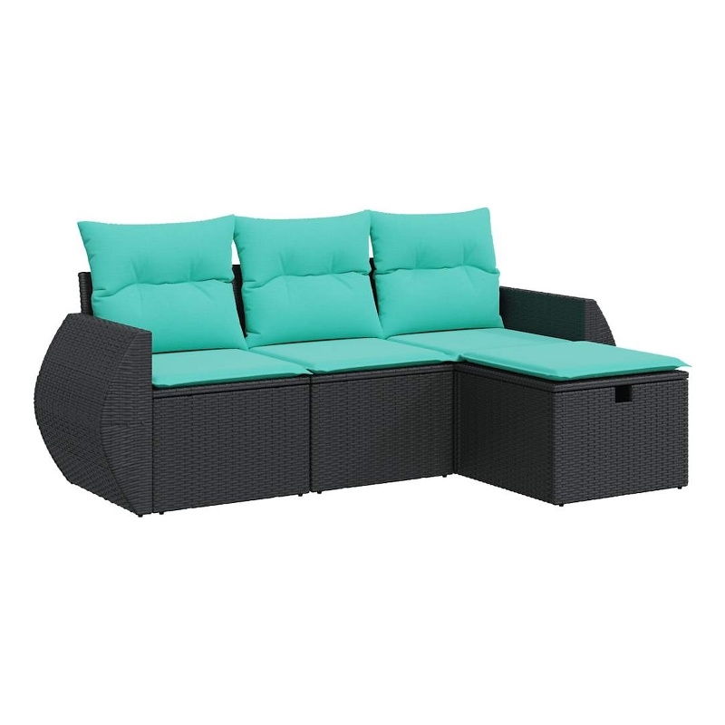 Afuera Living Contemporary Synthetic Poly Rattan 4 Piece Sofa Set in Black