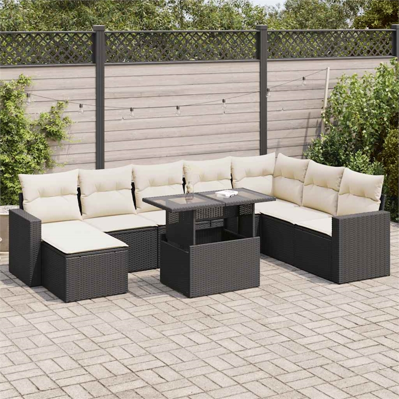 Afuera Living Contemporary 9 Piece Poly Rattan Sofa Set in Black/Cream