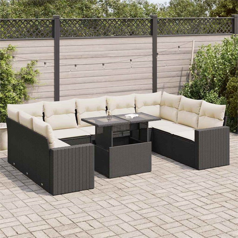 Afuera Living Contemporary 10 Piece Poly Rattan Sofa Set in Black