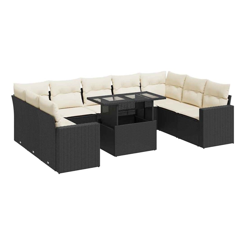 Afuera Living Contemporary 10 Piece Poly Rattan Sofa Set in Black