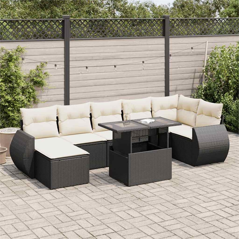 Afuera Living Contemporary 8 Piece Poly Rattan Sofa Set in Black