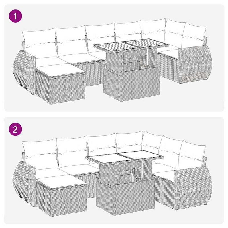 Afuera Living Contemporary 8 Piece Poly Rattan Sofa Set in Black