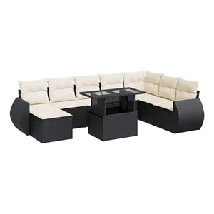 Afuera Living Contemporary 9 Piece Steel Sofa Set in Black/Cream