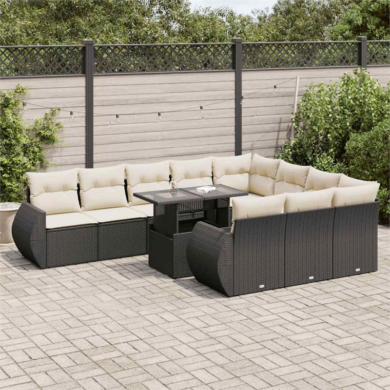Afuera Living Contemporary 11 Piece Poly Rattan Sofa Set in Black