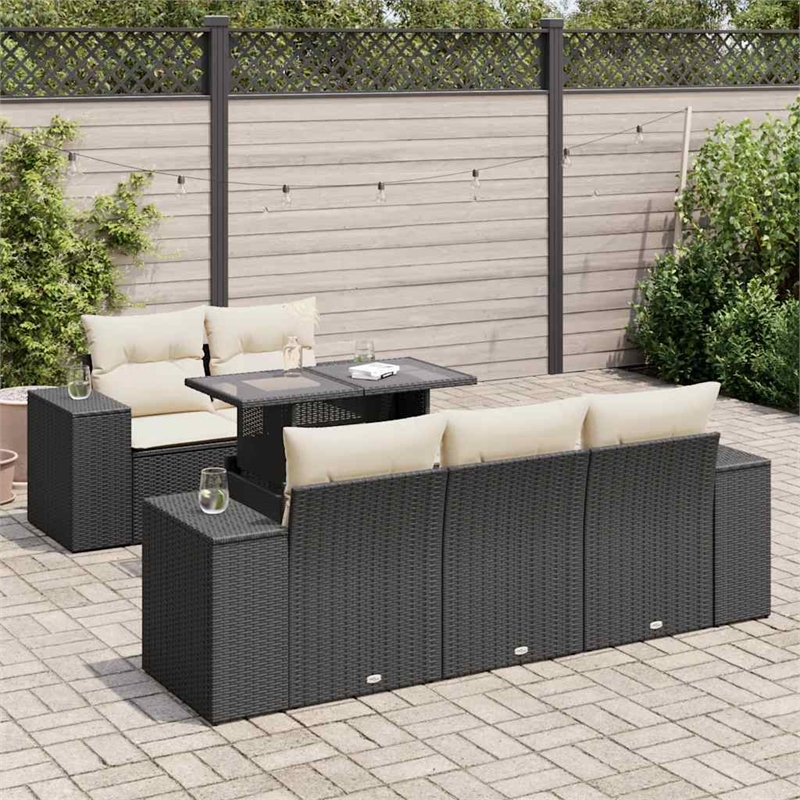 Afuera Living Contemporary 6 Piece Poly Rattan Sofa Set in Black/Cream