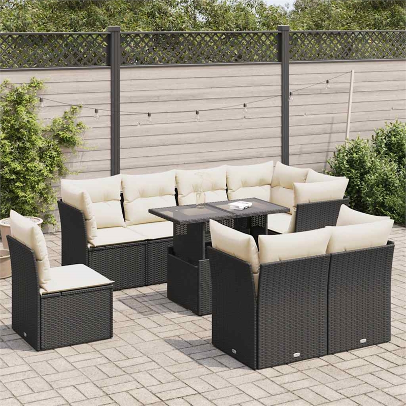Afuera Living Contemporary 9 Piece Poly Rattan Sofa Set in Black