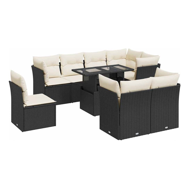 Afuera Living Contemporary 9 Piece Poly Rattan Sofa Set in Black