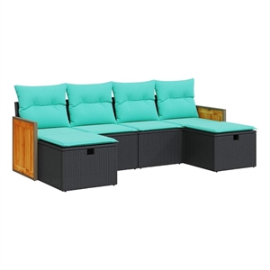 Afuera Living Contemporary 6 Piece Poly Rattan Sofa Set in Black/Blue