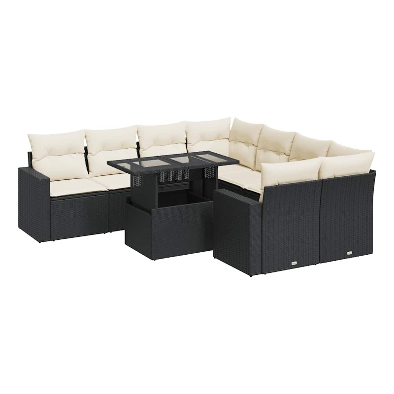 Afuera Living Contemporary 9 Piece Poly Rattan Sofa Set in Black/Cream