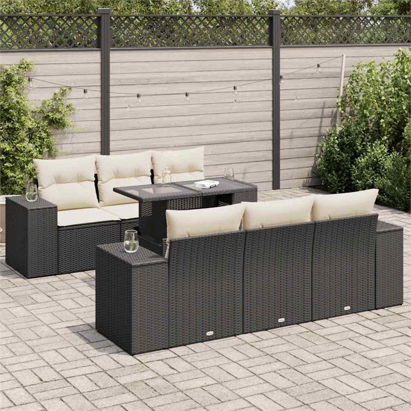 Afuera Living Contemporary 7 Piece Poly Rattan Sofa Set in Black